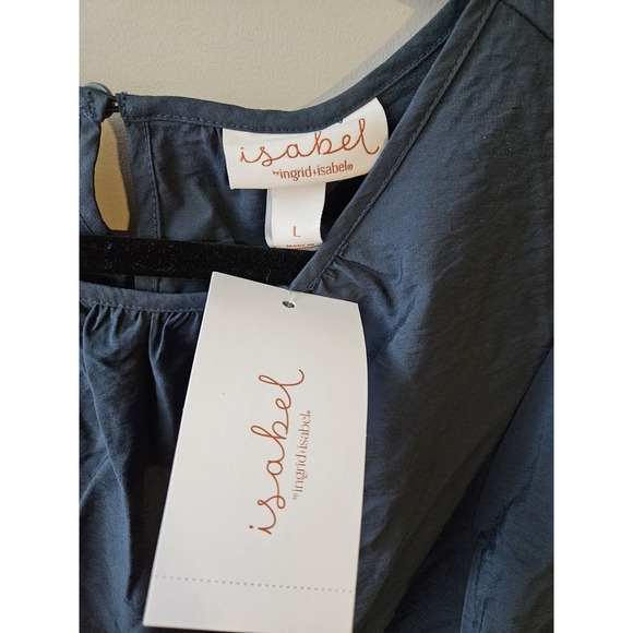 Isabel Maternity Women L Dress Blue Rayon Maxi Scoop Neck Puff Sleeve Tier - Picture 3 of 10